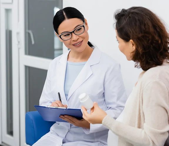 Anesthesiologist reviewing information